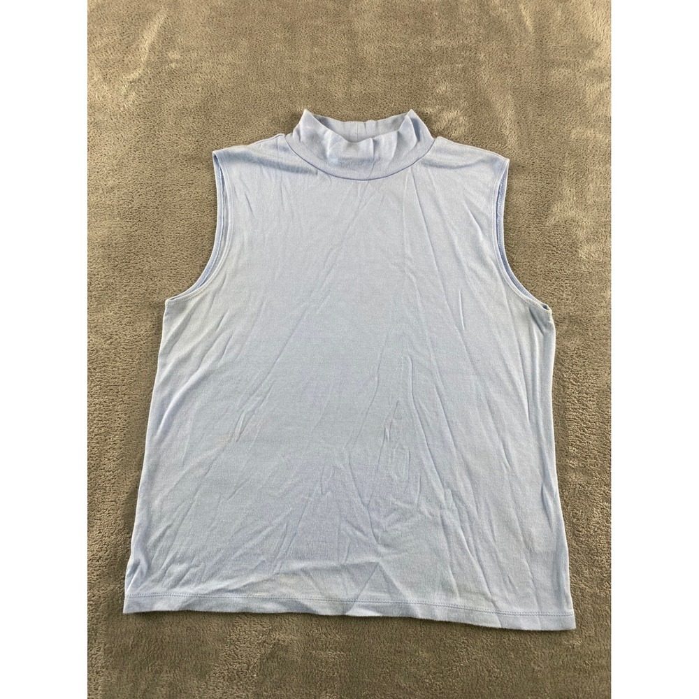 Croft & Barrow Womens XL Light Blue Mock Neck‎ Sleeveless Stretch Knit Top Shell